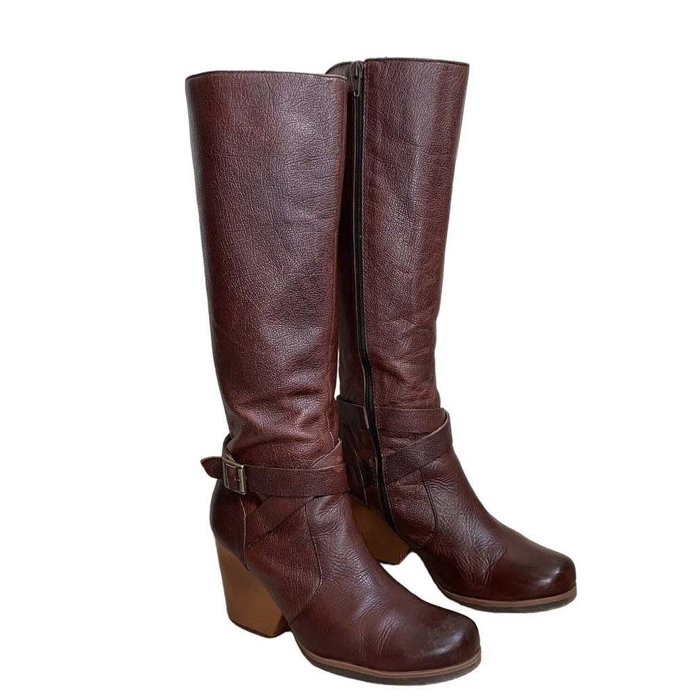 Kork-Ease Natali Knee High Boots Ankle Buckle Brown Leather Riding Boots Size 9